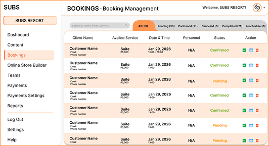 SUBS Booking Page Preview